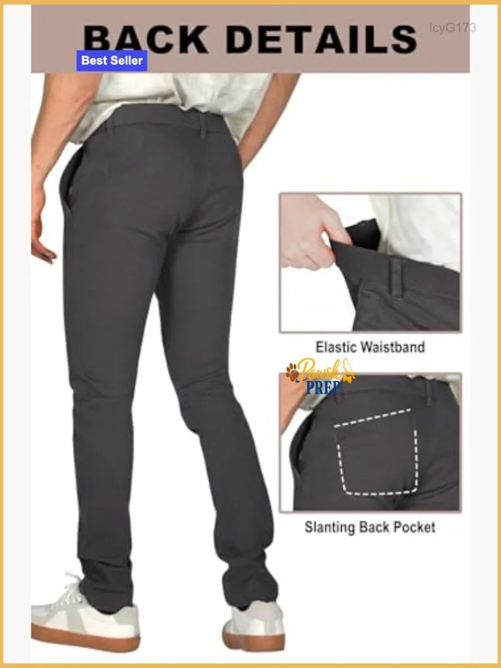 Men's Skinny Fit Chino Pants, Tapered Khaki Pants with Pockets